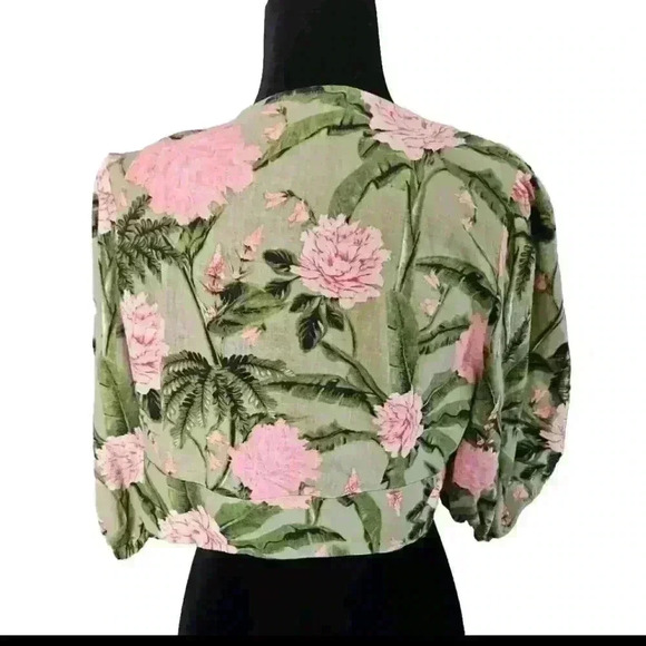 Agua Bendita For Taget Womens Green Floral Print Tropical Front Tie Top XXL - Picture 4 of 12